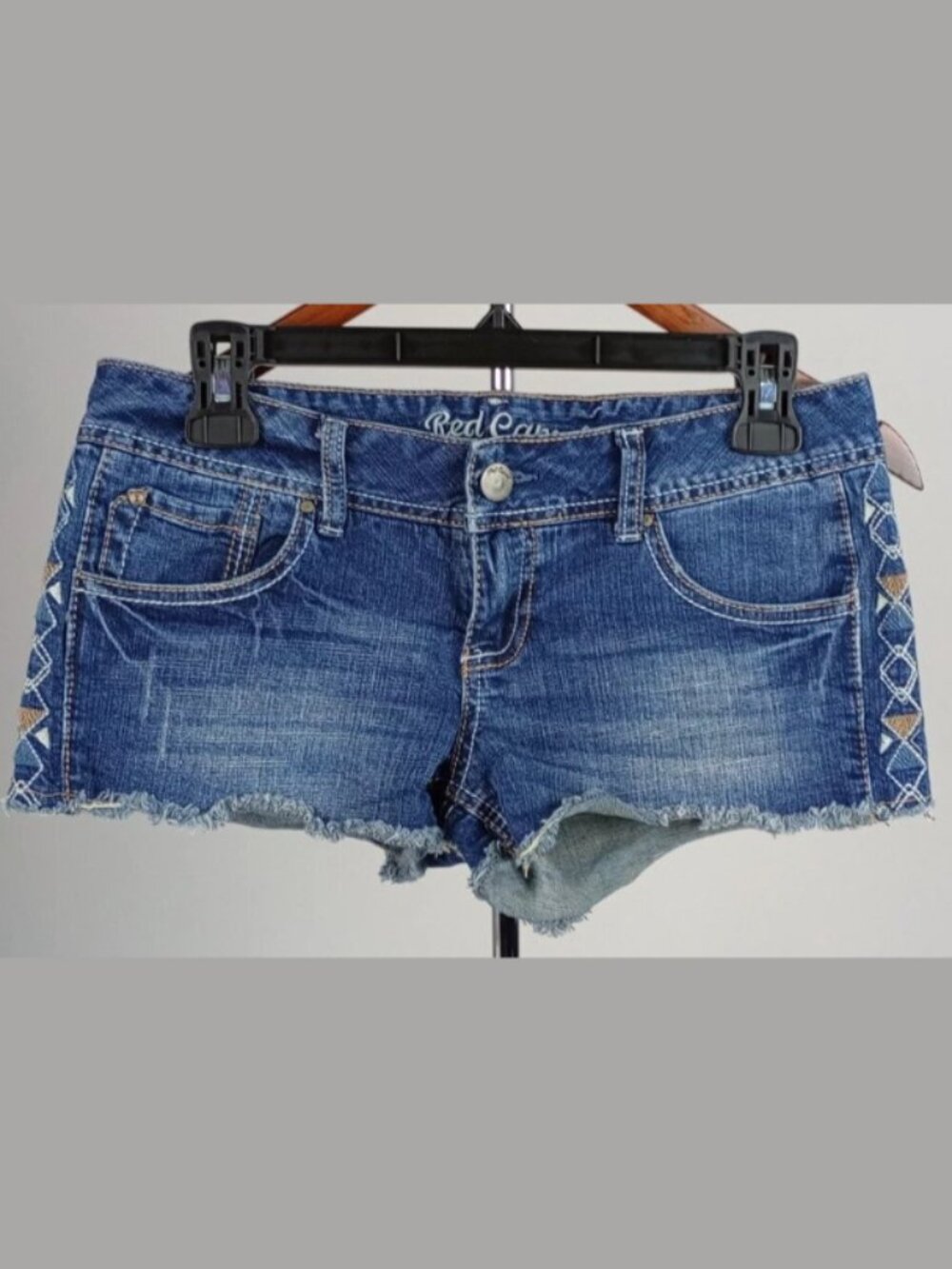 Red Camel Women‎ Juniors Size 5 Blue Stretch Denim Low Rise Cutoff Shorts